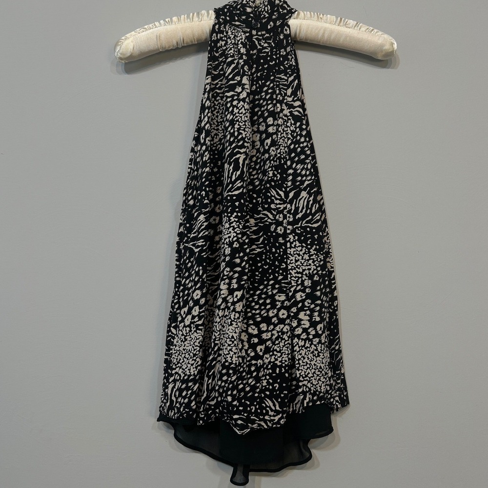 Tahari Halter Top Womens XS Black White Animal Print Mixed Media Blouse - Picture 2 of 6